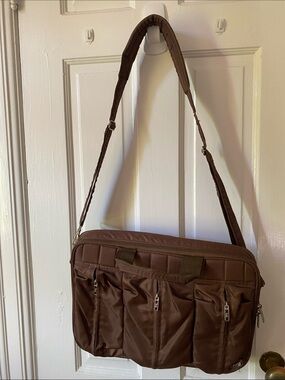 lug Brown Nylon Messenger Bag with Three Front Zip Pockets